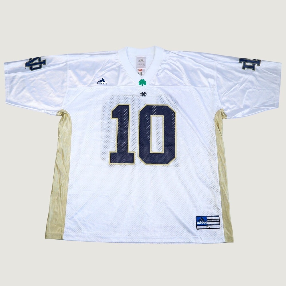 Vintage Adidas Notre Dame Football Jersey Mens XL White Gold #10 Fighting Irish